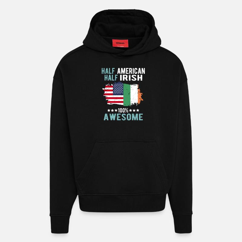 Moitié américain moitié irlandais - Sweat à capuche bio épais oversize fabriqué en UE - SOLID BLACK