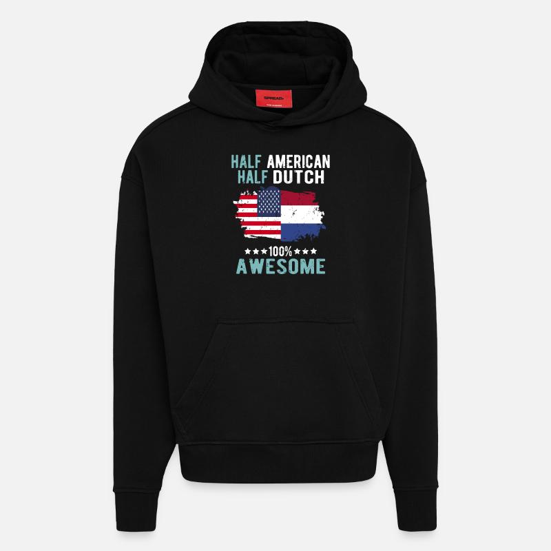 Moitié américain moitié néerlandais - Sweat à capuche bio épais oversize fabriqué en UE - SOLID BLACK
