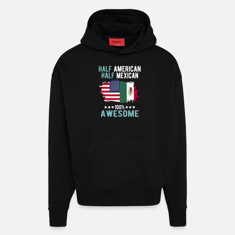 Half American Half Mexican - Hoodie- made by SPREAD  - SOLID BLACK