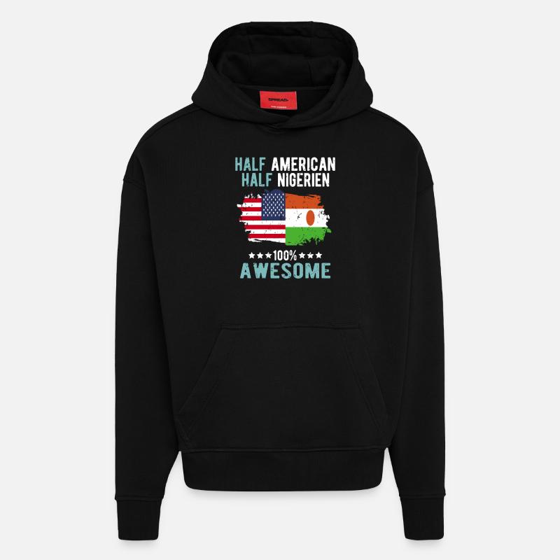 Moitié américain Moitié Nigrer - Sweat à capuche bio épais oversize fabriqué en UE - SOLID BLACK