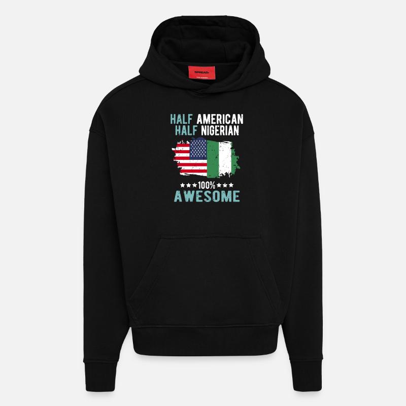 Moitié américain moitié nigérian - Sweat à capuche bio épais oversize fabriqué en UE - SOLID BLACK
