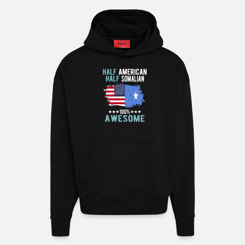 Moitié américain moitié somalien - Sweat à capuche bio épais oversize fabriqué en UE - SOLID BLACK
