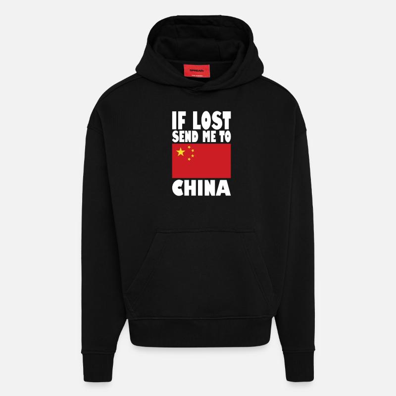 Drapeau chinois - Sweat à capuche bio épais oversize fabriqué en UE - SOLID BLACK