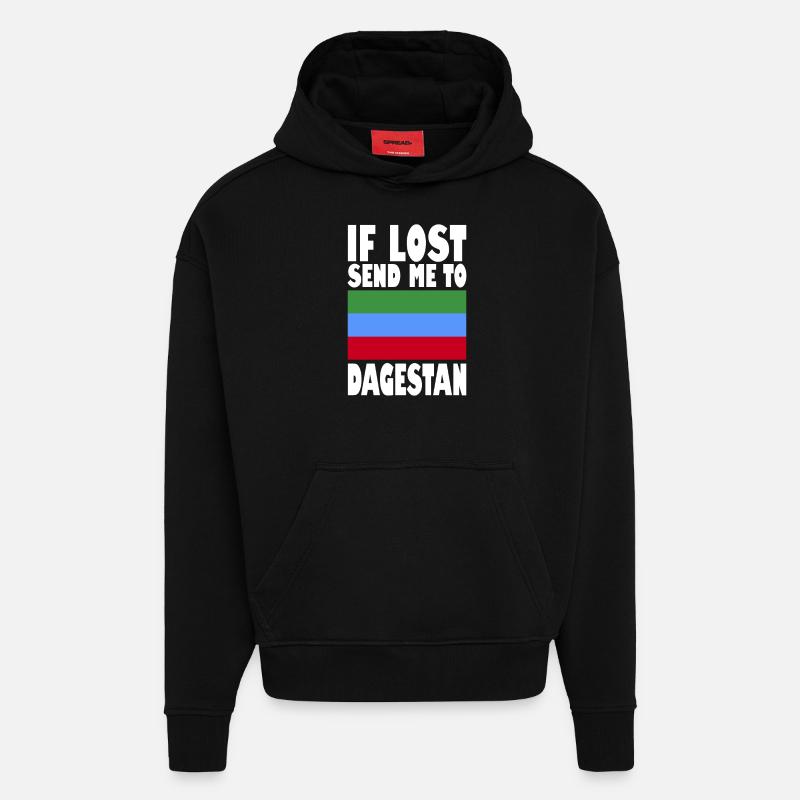 Drapeau du Daghestan - Sweat à capuche bio épais oversize fabriqué en UE - SOLID BLACK