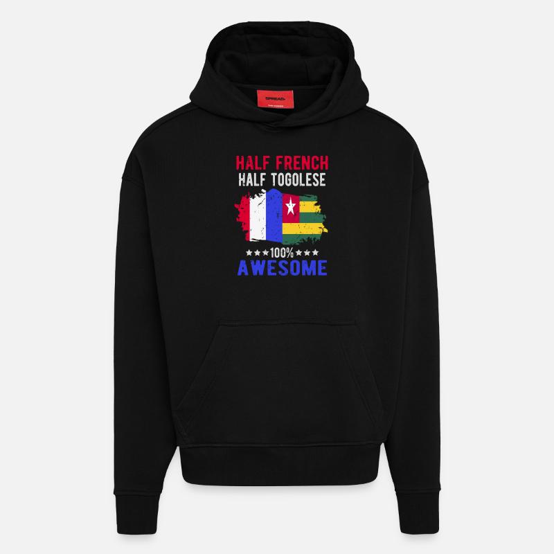 Moitié Français moitié tongolese - Sweat à capuche bio épais oversize fabriqué en UE - SOLID BLACK