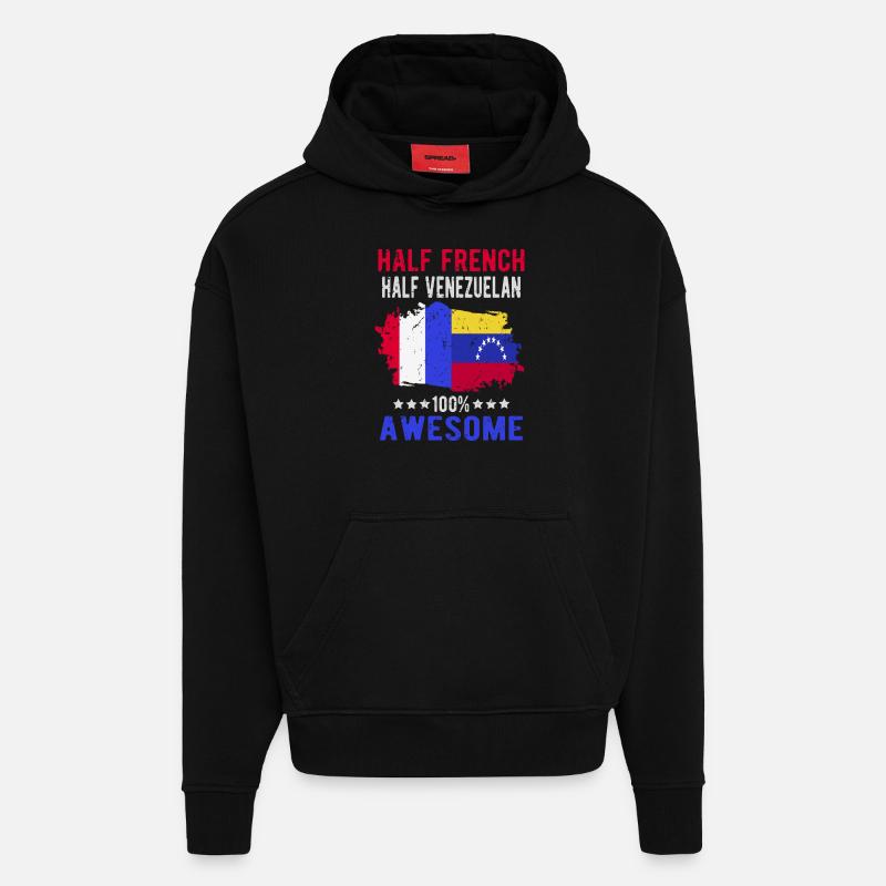 Moitié Français moitié vénézuélien - Sweat à capuche bio épais oversize fabriqué en UE - SOLID BLACK