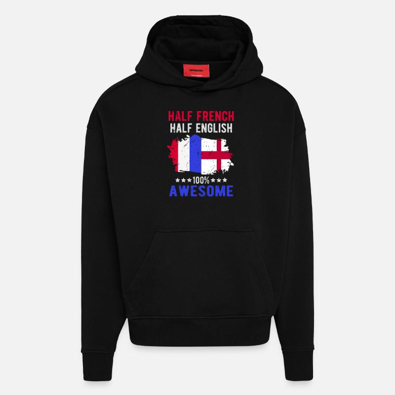 Moitié Français moitié anglais - Sweat à capuche bio épais oversize fabriqué en UE - SOLID BLACK