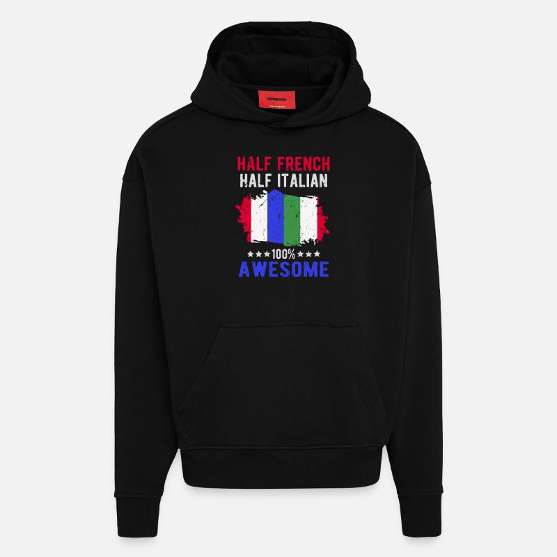Moitié Français moitié italien - Sweat à capuche bio épais oversize fabriqué en UE - SOLID BLACK
