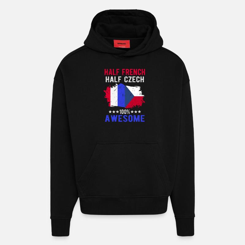 Moitié Français moitié tchèque - Sweat à capuche bio épais oversize fabriqué en UE - SOLID BLACK