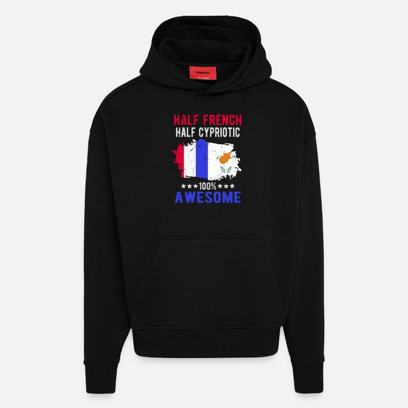 Moitié Français moitié chypriote - Sweat à capuche bio épais oversize fabriqué en UE - SOLID BLACK