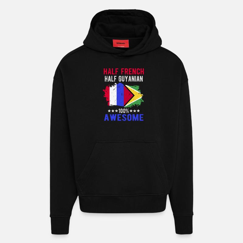 Moitié Français moitié guyanais - Sweat à capuche bio épais oversize fabriqué en UE - SOLID BLACK