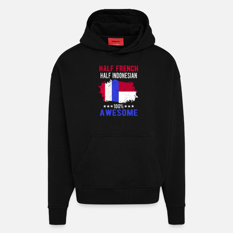 Moitié Français moitié indonésien - Sweat à capuche bio épais oversize fabriqué en UE - SOLID BLACK