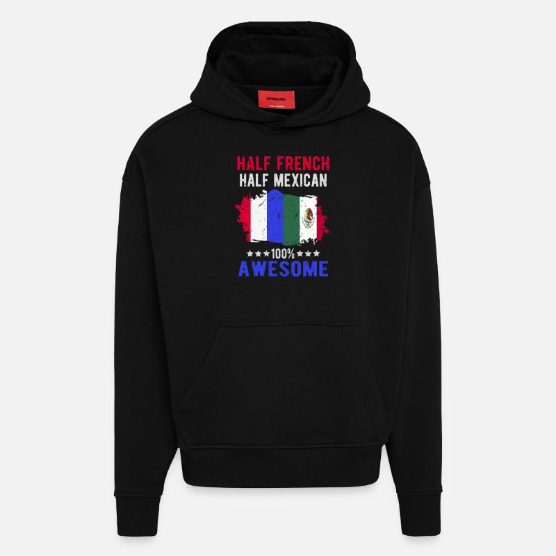 Moitié Français moitié mexicain - Sweat à capuche bio épais oversize fabriqué en UE - SOLID BLACK