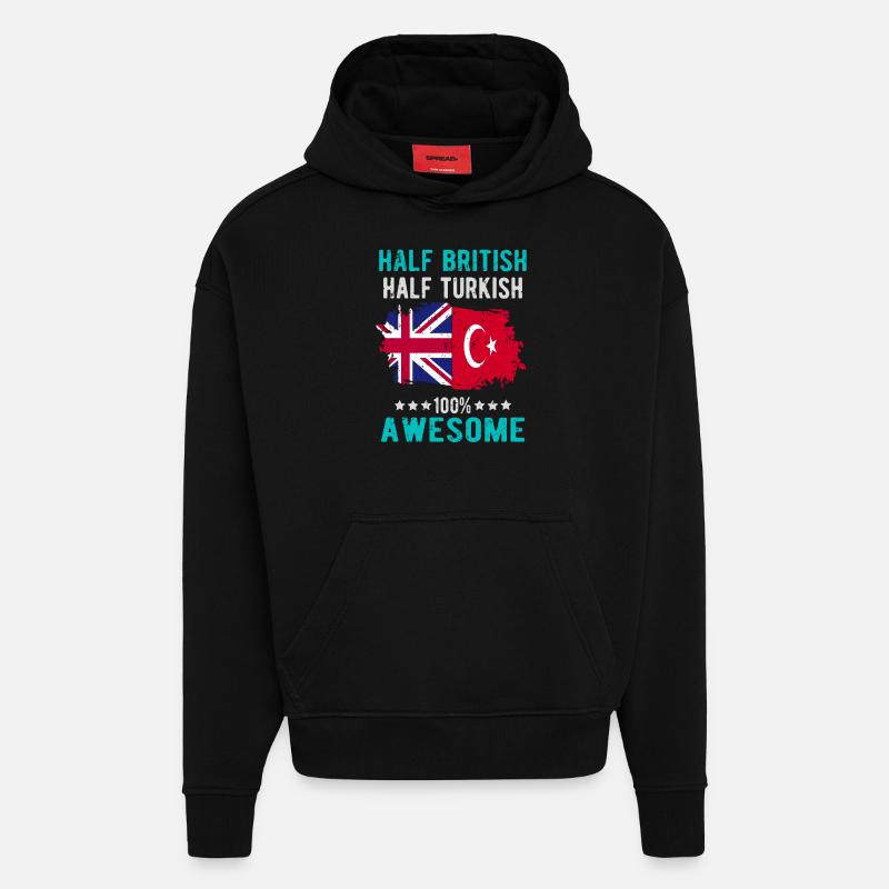 Moitié britannique moitié turc - Sweat à capuche bio épais oversize fabriqué en UE - SOLID BLACK