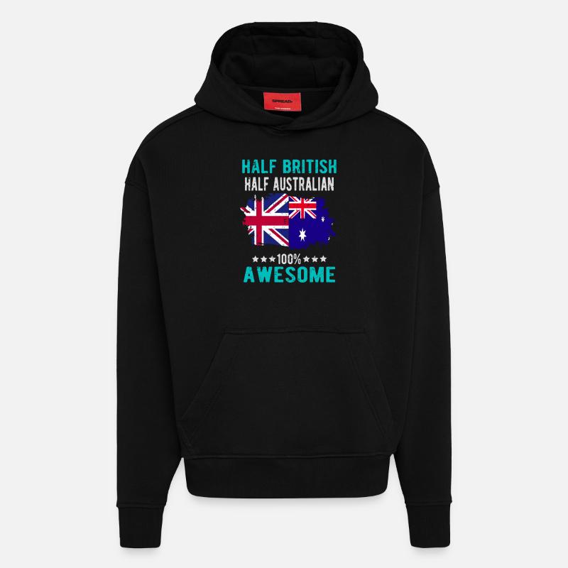 Moitié britannique moitié australien - Sweat à capuche bio épais oversize fabriqué en UE - SOLID BLACK