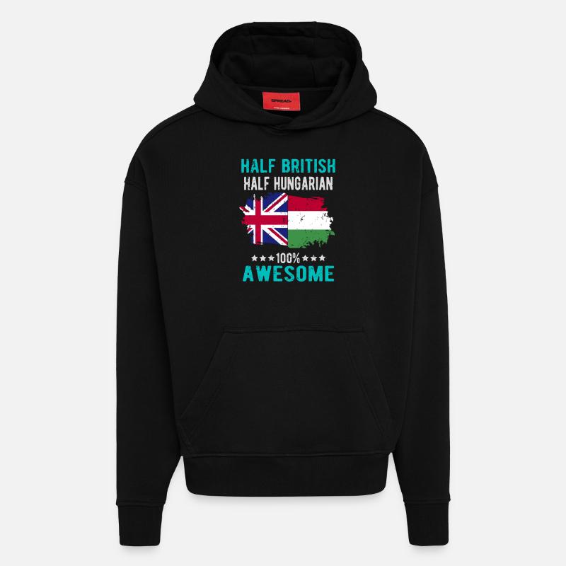Moitié britannique moitié hongroise - Sweat à capuche bio épais oversize fabriqué en UE - SOLID BLACK