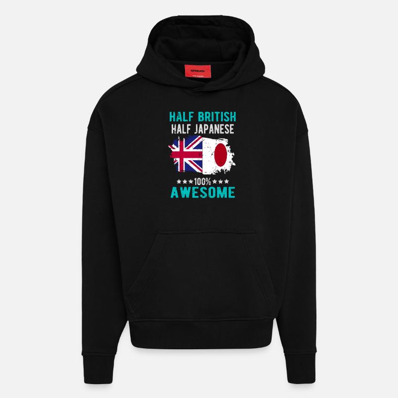 Half British Half Japanese - Hoodie- made by SPREAD  - SOLID BLACK