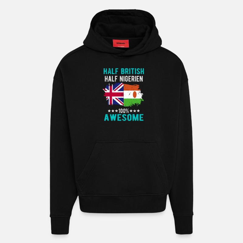 Half British Half Nigrer - Hoodie- made by SPREAD  - SOLID BLACK