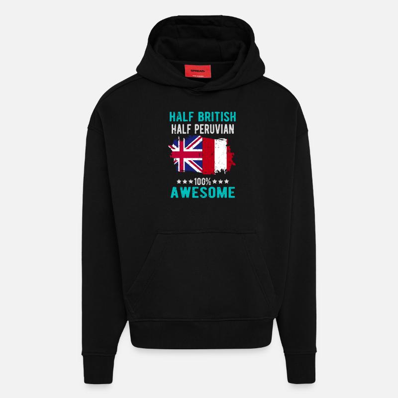 Half British Half Peruvian - Hoodie- made by SPREAD  - SOLID BLACK
