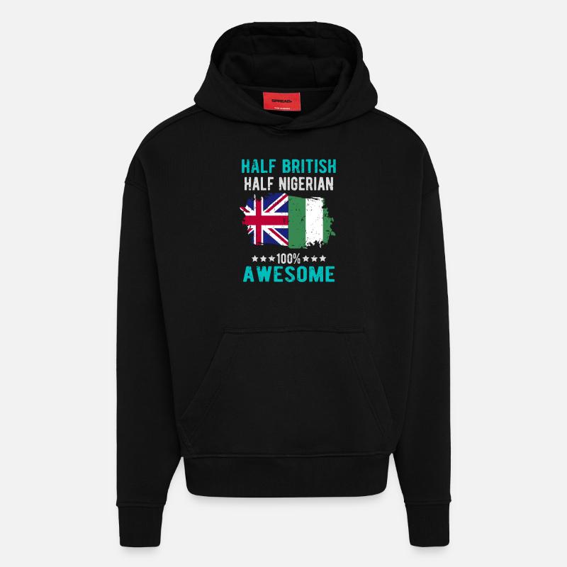 Moitié britannique moitié nigérian - Sweat à capuche bio épais oversize fabriqué en UE - SOLID BLACK