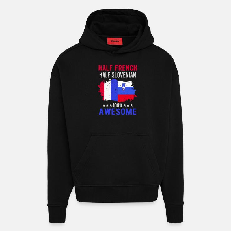 Moitié Français moitié slovène - Sweat à capuche bio épais oversize fabriqué en UE - SOLID BLACK