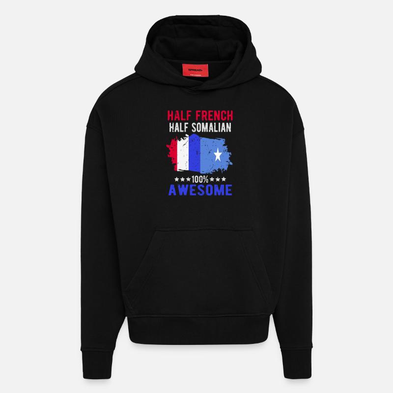 Moitié Français moitié somalien - Sweat à capuche bio épais oversize fabriqué en UE - SOLID BLACK