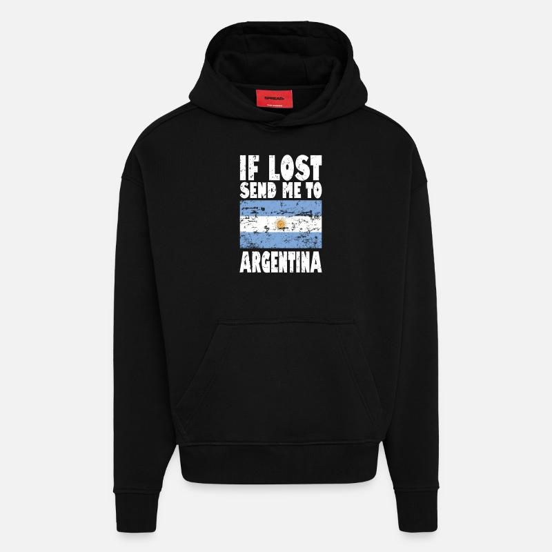 Drapeau de l’Argentine - Sweat à capuche bio épais oversize fabriqué en UE - SOLID BLACK