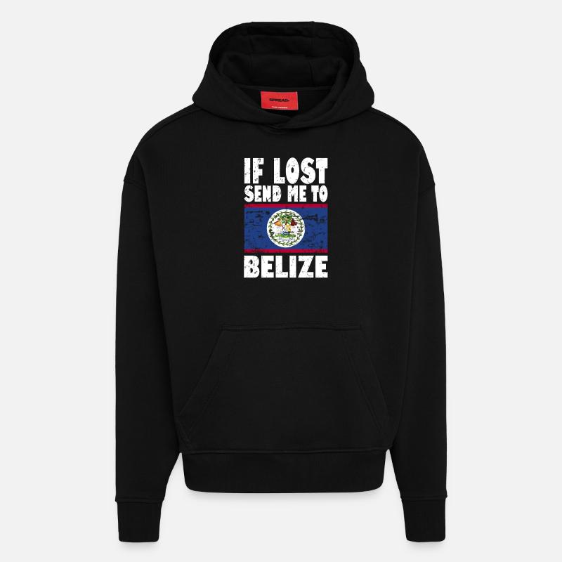 Drapeau du Belize - Sweat à capuche bio épais oversize fabriqué en UE - SOLID BLACK