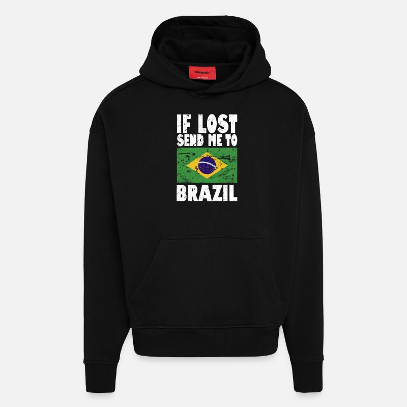 Drapeau du Brésil - Sweat à capuche bio épais oversize fabriqué en UE - SOLID BLACK