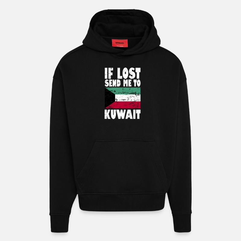 Drapeau du Koweït - Sweat à capuche bio épais oversize fabriqué en UE - SOLID BLACK