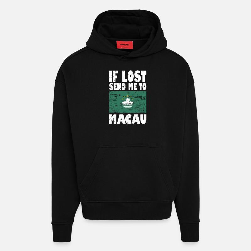 Drapeau de Macao - Sweat à capuche bio épais oversize fabriqué en UE - SOLID BLACK