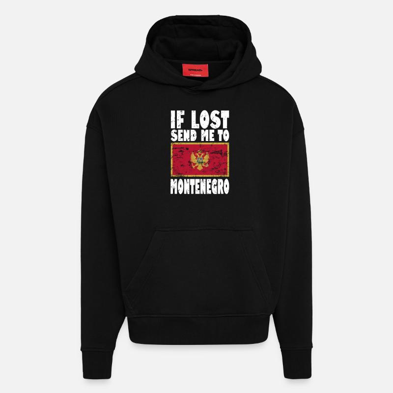 Drapeau du Monténégro - Sweat à capuche bio épais oversize fabriqué en UE - SOLID BLACK