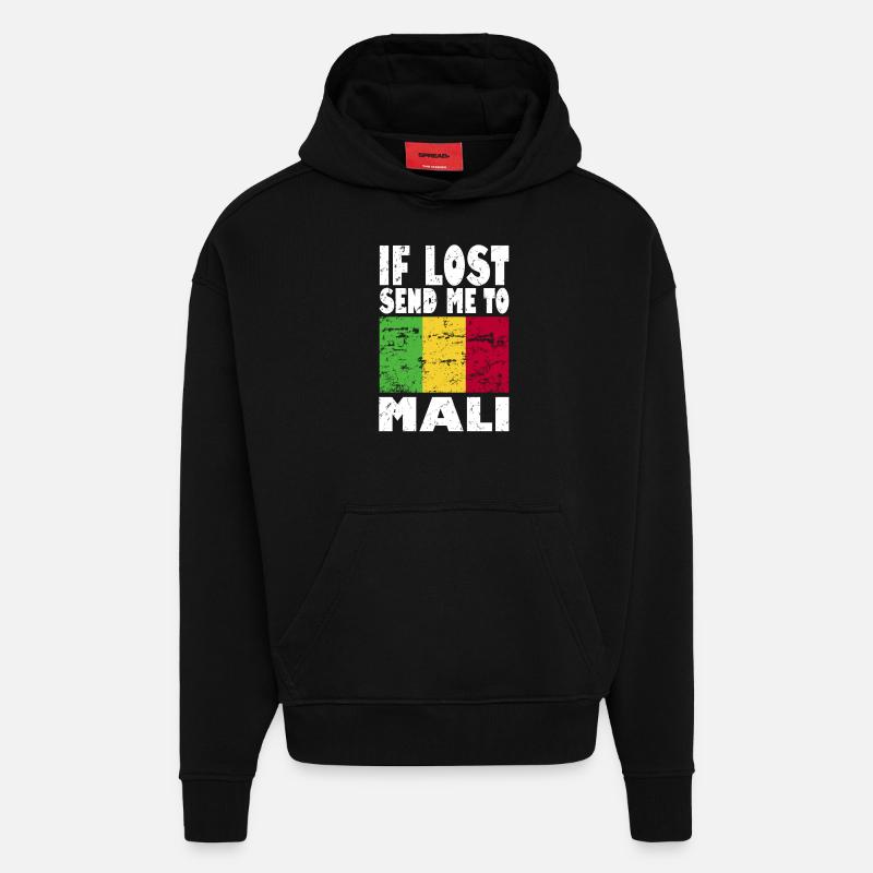 Slogan du drapeau du Mali - Sweat à capuche bio épais oversize fabriqué en UE - SOLID BLACK