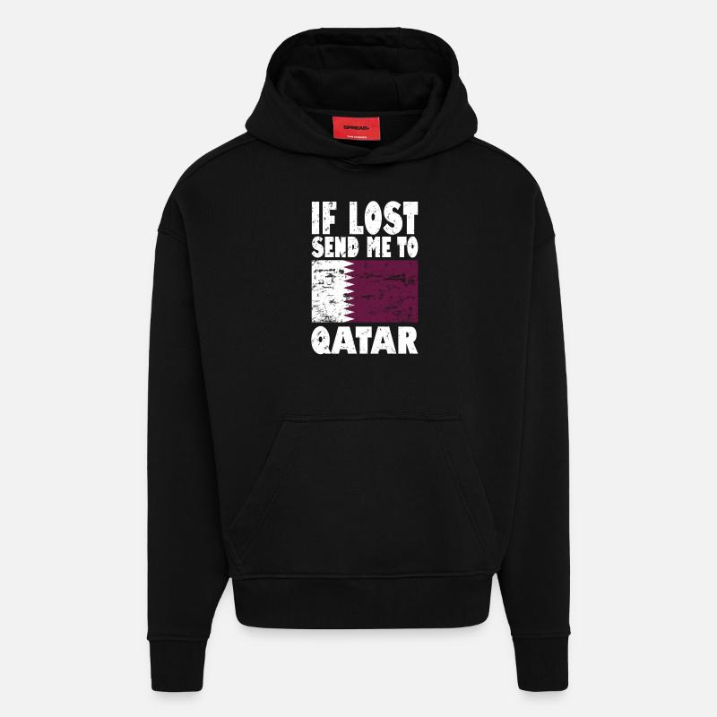 Slogan du drapeau du Qatar - Sweat à capuche bio épais oversize fabriqué en UE - SOLID BLACK