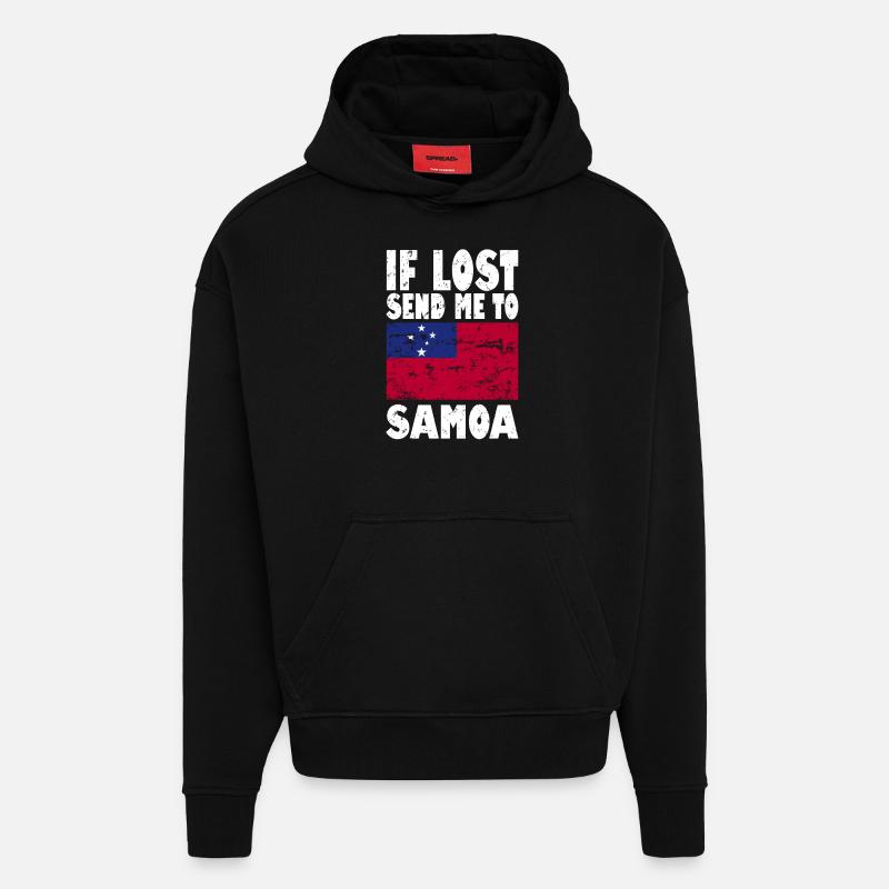 Drapeau des Samoa - Sweat à capuche bio épais oversize fabriqué en UE - SOLID BLACK