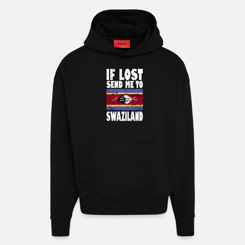 Drapeau du Swaziland - Sweat à capuche bio épais oversize fabriqué en UE - SOLID BLACK