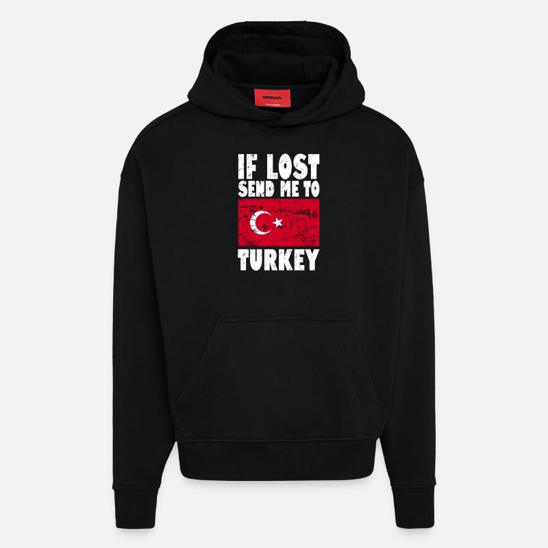 Drapeau de la Turquie - Sweat à capuche bio épais oversize fabriqué en UE - SOLID BLACK