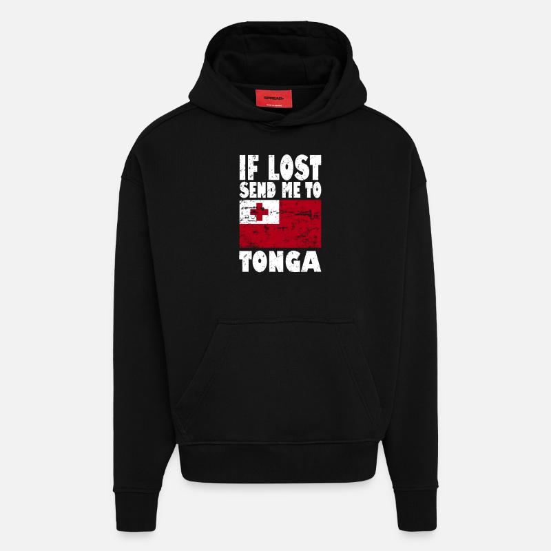 Drapeau des Tonga - Sweat à capuche bio épais oversize fabriqué en UE - SOLID BLACK