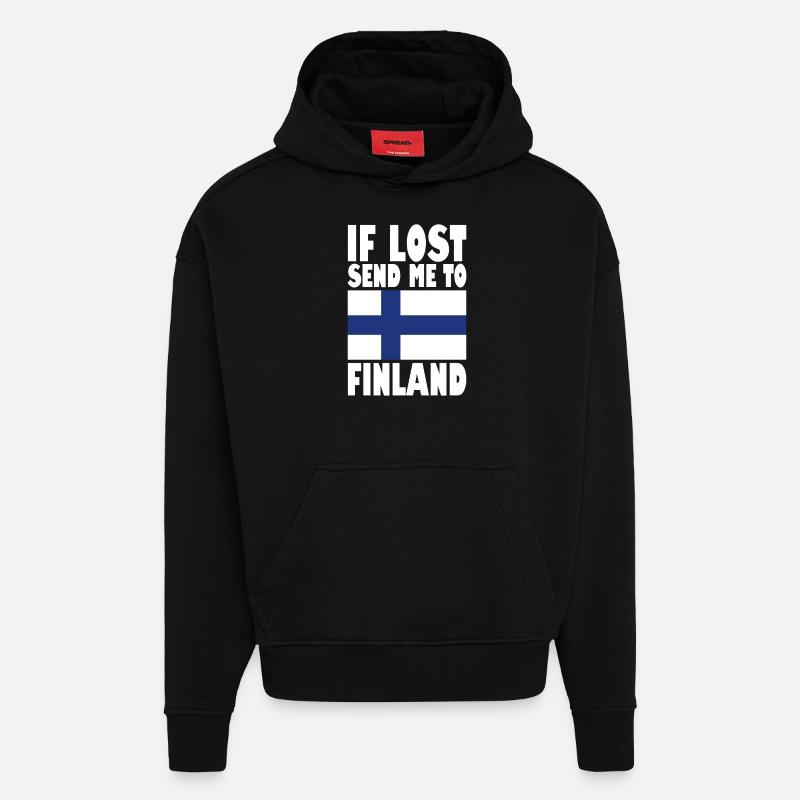 Drapeau de la Finlande - Sweat à capuche bio épais oversize fabriqué en UE - SOLID BLACK