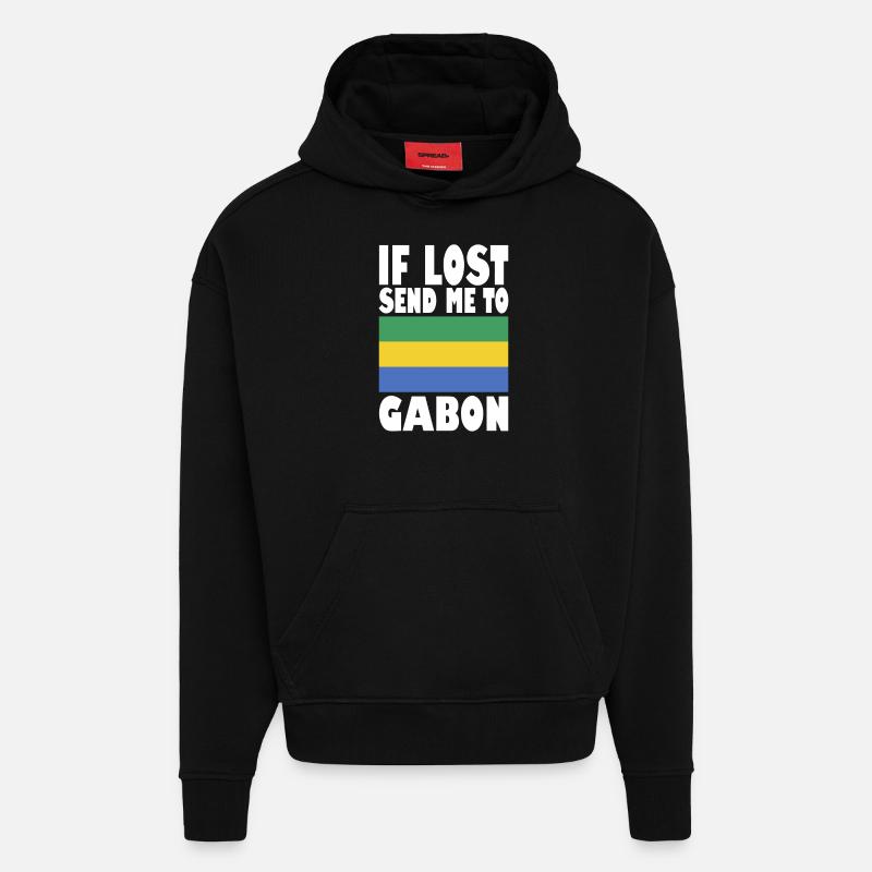 Drapeau du Gabon - Sweat à capuche bio épais oversize fabriqué en UE - SOLID BLACK