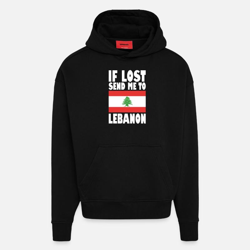 Drapeau du Liban - Sweat à capuche bio épais oversize fabriqué en UE - SOLID BLACK