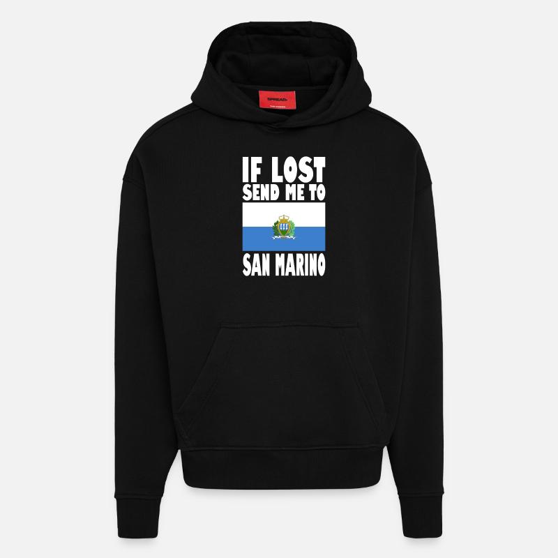 Drapeau de Saint-Marin - Sweat à capuche bio épais oversize fabriqué en UE - SOLID BLACK
