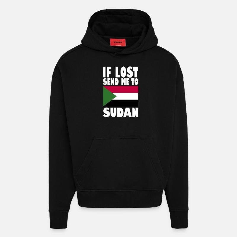 Drapeau du Soudan - Sweat à capuche bio épais oversize fabriqué en UE - SOLID BLACK