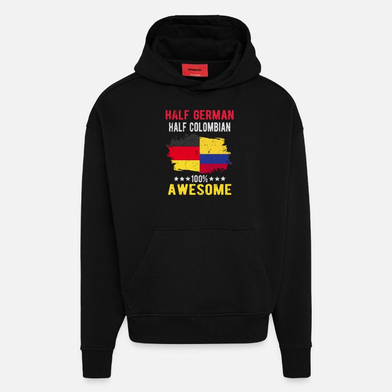Moitié allemand moitié colombien - Sweat à capuche bio épais oversize fabriqué en UE - SOLID BLACK