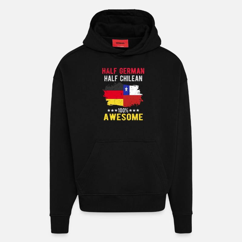 Moitié allemand moitié chilien - Sweat à capuche bio épais oversize fabriqué en UE - SOLID BLACK