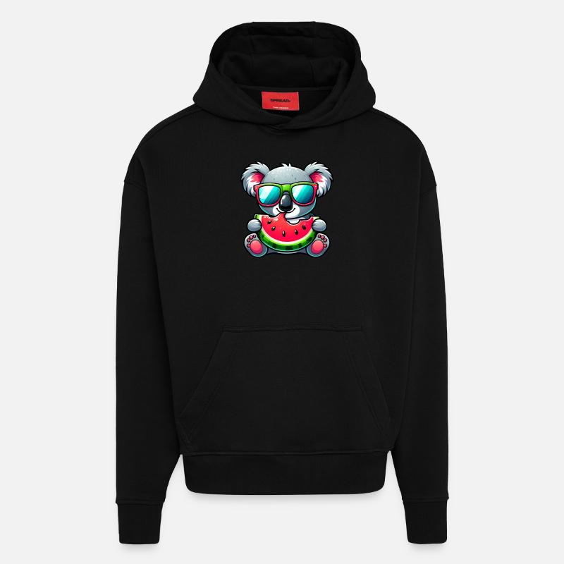Motif d’été de pastèque Koala - Sweat à capuche bio épais oversize fabriqué en UE - SOLID BLACK