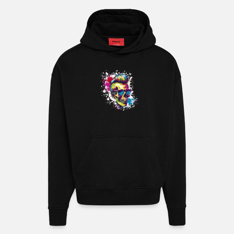 Punk Skull Party - Sweat à capuche bio épais oversize fabriqué en UE - SOLID BLACK