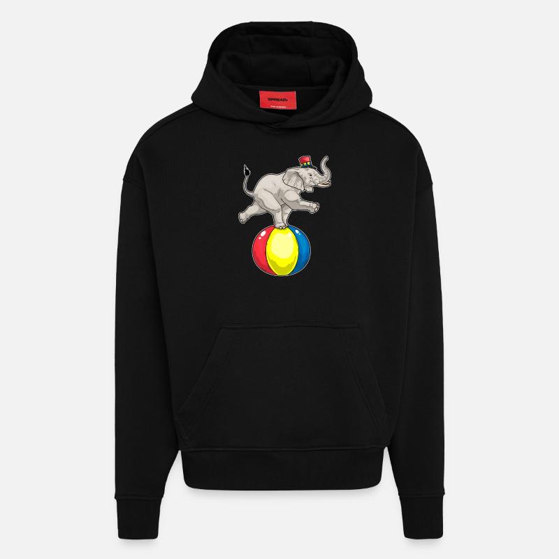Bal de cirque d’éléphants - Sweat à capuche bio épais oversize fabriqué en UE - SOLID BLACK