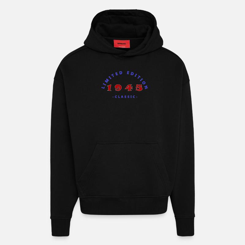 1945, édition limitée - Sweat à capuche bio épais oversize fabriqué en UE - SOLID BLACK