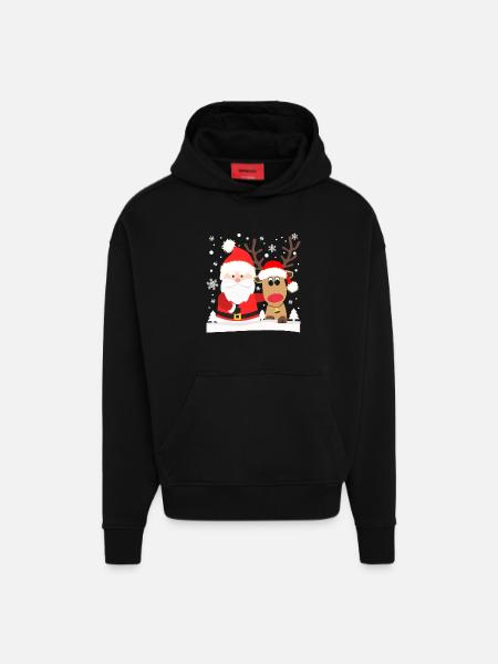 Julemanden med rensdyr Julemanden jul - Heavyweight oversized organic hoodie made in EU - SOLID BLACK